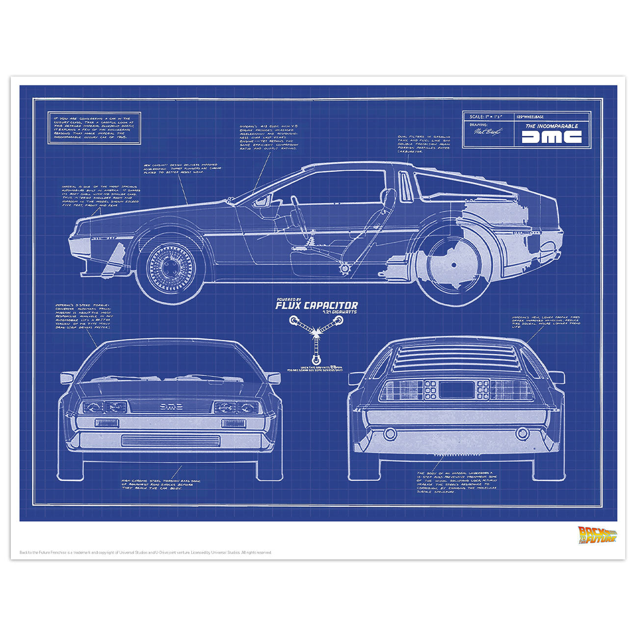 DeLorean Schematic Art Print